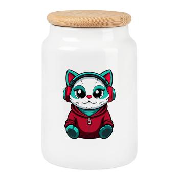 Chat Asiatique Race Dessin Animé Kawaii Animal Pet - Boîte à biscuits avec couvercle en bois - blanc - Devant