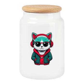 Chat Abyssin Race Dessin Animé Kawaii Animal Pet - Boîte à biscuits avec couvercle en bois - blanc - Devant