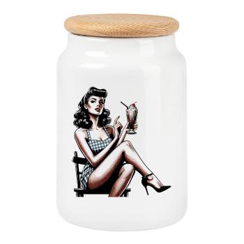 Rockabilly Milchshake retro vintage Geschenk - Keksdose mit Holzdeckel - Weiß - Vorne