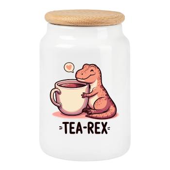 Thé Rex Thé Rex Cadeau de buveur de thé - Boîte à biscuits avec couvercle en bois - blanc - Devant