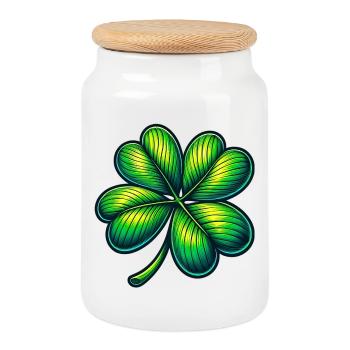 Four-leaf clover - Cookie Jar with Wooden Lid - white - Front