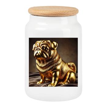 Sculpture de carlin d’or - Boîte à biscuits avec couvercle en bois - blanc - Devant
