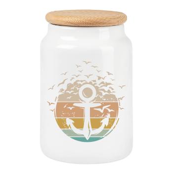 Ancre rétro capitaine bateau bateau icône vintage - Boîte à biscuits avec couvercle en bois - blanc - Devant
