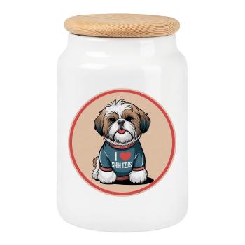 I Love Shih Tzus The cute lion dog to cuddle - Cookie Jar with Wooden Lid - white - Front