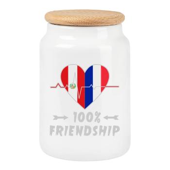 Peru and France 100% friendship - Cookie Jar with Wooden Lid - white - Front