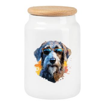 Wolfshund mit Sonnenbrille - Keksdose mit Holzdeckel - Weiß - Vorne