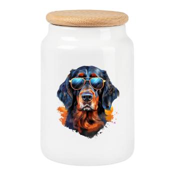 Gordon Setter with sunglasses - Cookie Jar with Wooden Lid - white - Front