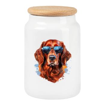 Irish Setter with Sunglasses - Cookie Jar with Wooden Lid - white - Front