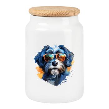 Bolonka Zwetna avec lunettes de soleil - Boîte à biscuits avec couvercle en bois - blanc - Devant