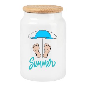 Summer - Boîte à biscuits avec couvercle en bois - blanc - Devant