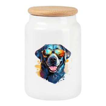 Labrador avec lunettes de soleil - Boîte à biscuits avec couvercle en bois - blanc - Devant