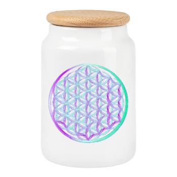 Flower of Life - Cookie Jar with Wooden Lid - white - Front