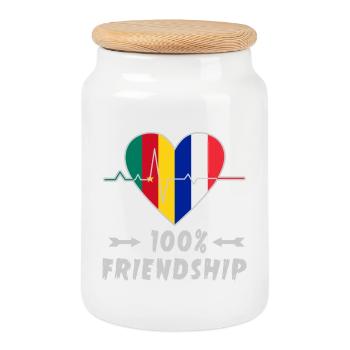 Cameroon and France 100% friendship - Cookie Jar with Wooden Lid - white - Front