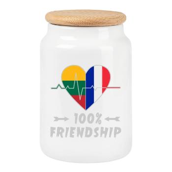 Lithuania and France 100% friendship - Cookie Jar with Wooden Lid - white - Front