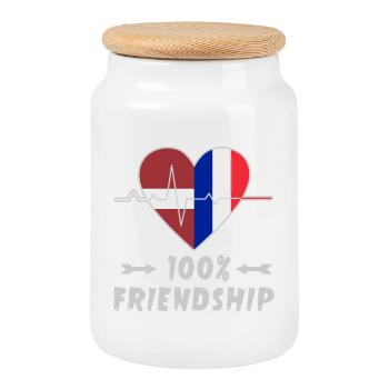 Lettland und Frankreich 100% Freundschaft - Keksdose mit Holzdeckel - Weiß - Vorne