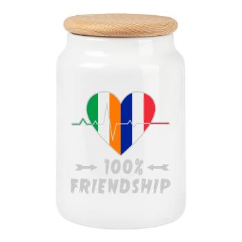Irland und Frankreich 100% Freundschaft - Keksdose mit Holzdeckel - Weiß - Vorne