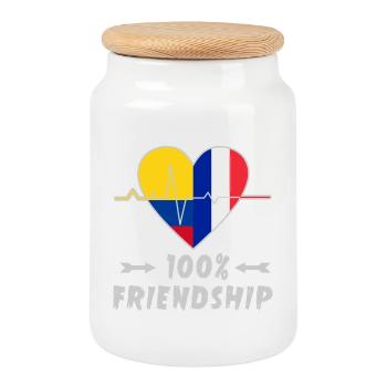Kolumbien und Frankreich 100% Freundschaft - Keksdose mit Holzdeckel - Weiß - Vorne