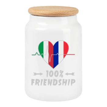 L'Italie et la France : une amitié à 100 % - Boîte à biscuits avec couvercle en bois - blanc - Devant