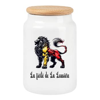 Motif du drapeau lion de La Louvière - Boîte à biscuits avec couvercle en bois - blanc - Devant