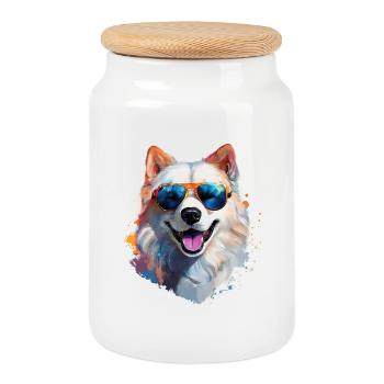 Samoyède avec lunettes de soleil - Boîte à biscuits avec couvercle en bois - blanc - Devant