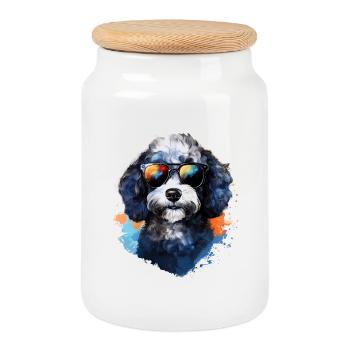 Caniche avec lunettes de soleil - Boîte à biscuits avec couvercle en bois - blanc - Devant