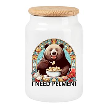 I Need Pelmeni Bear Gift - Cookie Jar with Wooden Lid - white - Front
