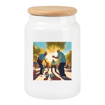 Pétanque, Pétanque-Fan, Bowler - Keksdose mit Holzdeckel - Weiß - Vorne