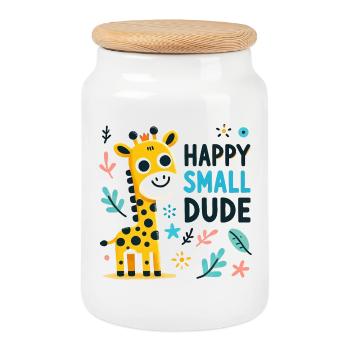 Whimsical Giraffe Happy Small Dude Design - Cookie Jar with Wooden Lid - white - Front