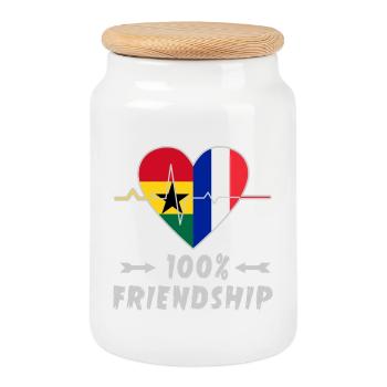 100 % amitié entre le Ghana et la France - Boîte à biscuits avec couvercle en bois - blanc - Devant