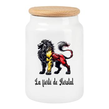 Herstal lion flag design - Cookie Jar with Wooden Lid - white - Front