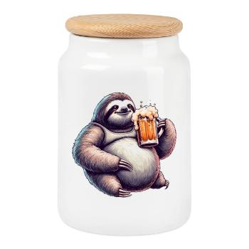 Dad Bod Bierbauch Bier Faultier Geschenk - Keksdose mit Holzdeckel - Weiß - Vorne