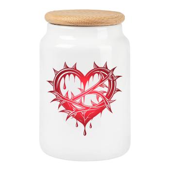 Coeur avec épines - Boîte à biscuits avec couvercle en bois - blanc - Devant
