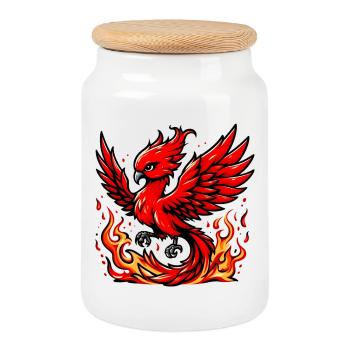 Phénix rouge - Boîte à biscuits avec couvercle en bois - blanc - Devant
