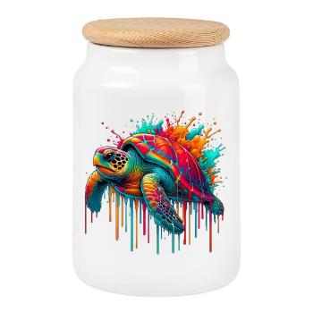 Tortue - Boîte à biscuits avec couvercle en bois - blanc - Devant