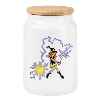 Apprentice Witch - Cookie Jar with Wooden Lid - white - Front