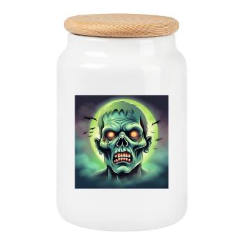 halloween, zombie, effrayant - Boîte à biscuits avec couvercle en bois - blanc - Devant