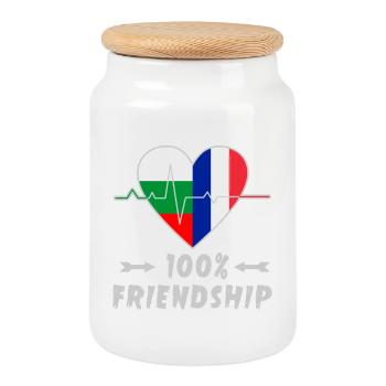 Bulgaria and France 100% friendship - Cookie Jar with Wooden Lid - white - Front