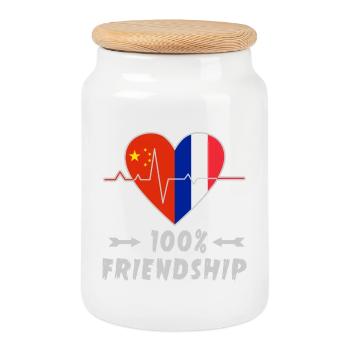 100 % amitié entre la Chine et la France - Boîte à biscuits avec couvercle en bois - blanc - Devant