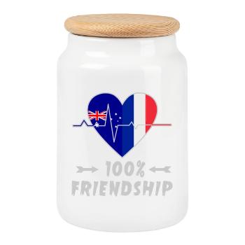 Australia and France 100% friendship - Cookie Jar with Wooden Lid - white - Front