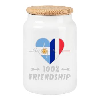 Argentina and France 100% friendship - Cookie Jar with Wooden Lid - white - Front
