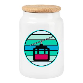 TÉLÉCABINE RÉTRO SKI SKI HIVER - Boîte à biscuits avec couvercle en bois - blanc - Devant
