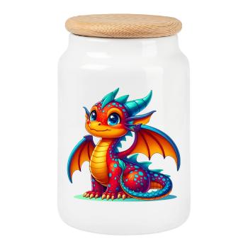 Drache - Keksdose mit Holzdeckel - Weiß - Vorne