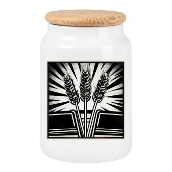 3 ears of grain wheat - Cookie Jar with Wooden Lid - white - Front