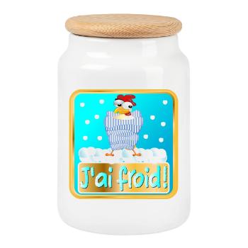HIVER POULES POULETS - FROID - Boîte à biscuits avec couvercle en bois - blanc - Devant