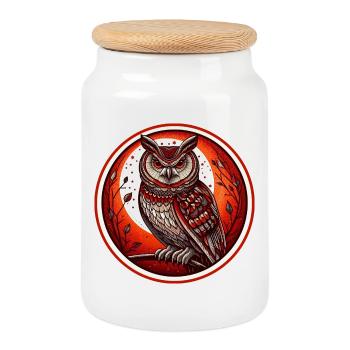 Roter Eulenkreis Emblem - Eule - Nachtvogel - Keksdose mit Holzdeckel - Weiß - Vorne