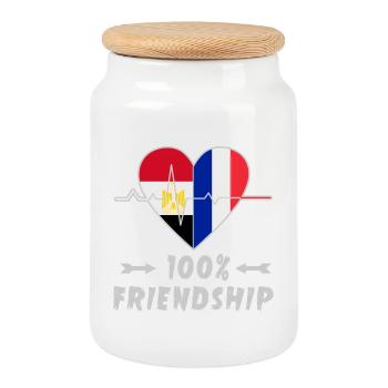 Ägypten und Frankreich 100% Freundschaft - Keksdose mit Holzdeckel - Weiß - Vorne