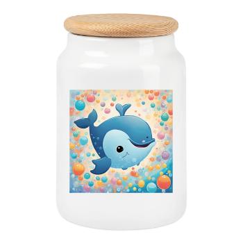 poster bébé, chambre d'enfant, nourrisson - Boîte à biscuits avec couvercle en bois - blanc - Devant