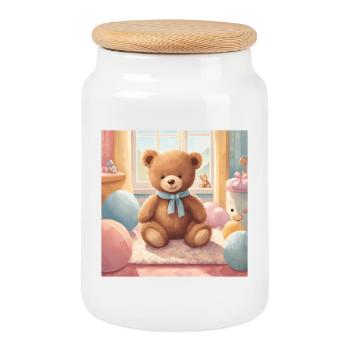 Teddy Bear Poster, Baby, Child, Infant - Cookie Jar with Wooden Lid - white - Front
