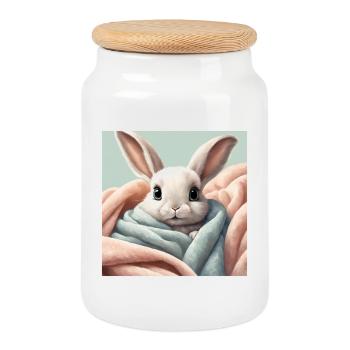 poster lapin mignon, bébé, enfant, nourrisson - Boîte à biscuits avec couvercle en bois - blanc - Devant