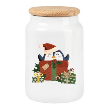 Le pingouin vous souhaite un joyeux Noël - Boîte à biscuits avec couvercle en bois - blanc - Devant